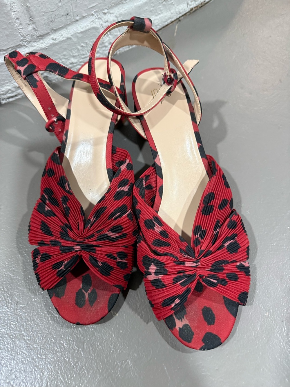 Cabi Siren Red Leopard Print Knot Front Ankle-Strap Sandal